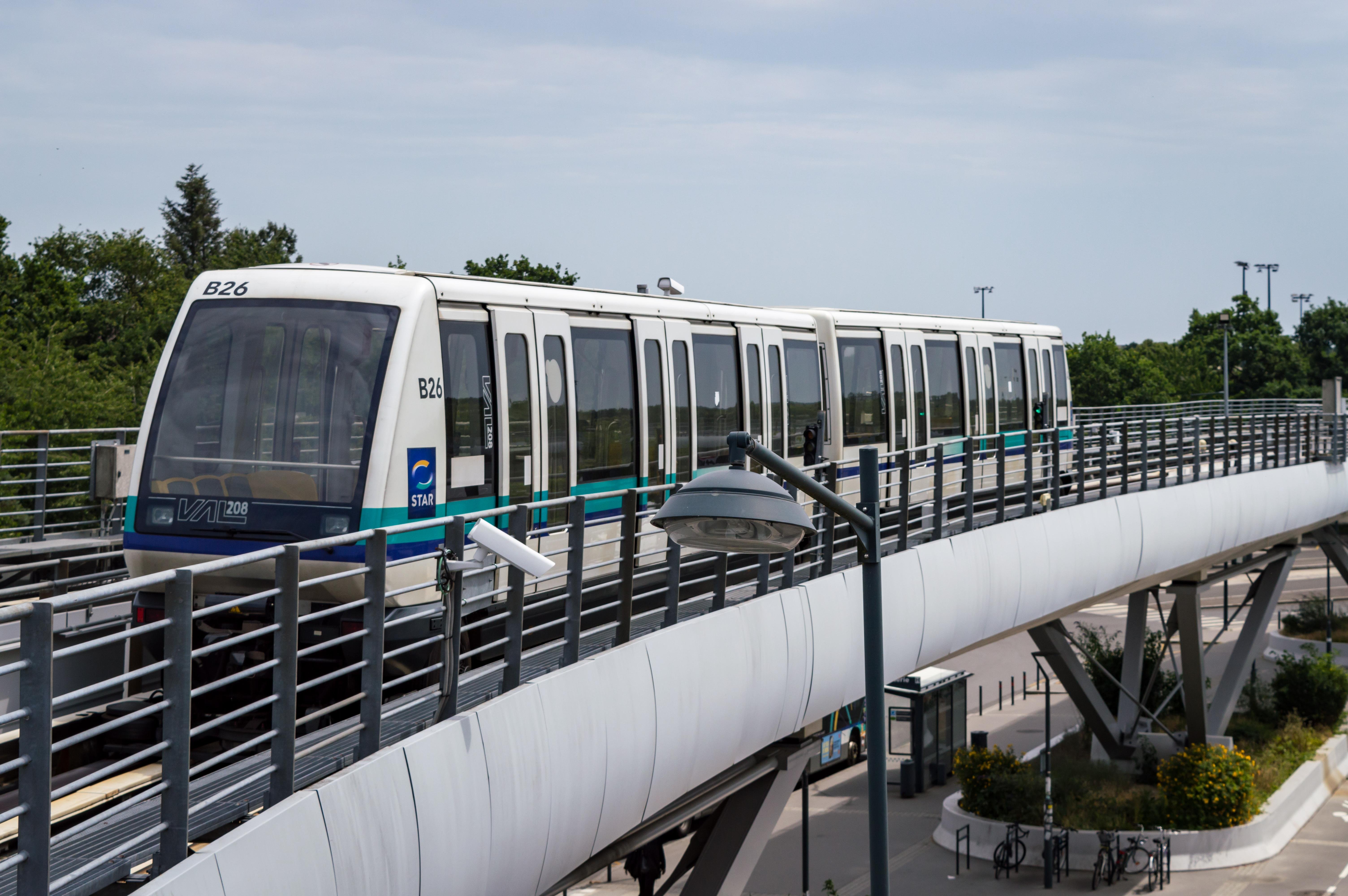 Rennes metro line A VAL train at la Poterie station, coming from the depot