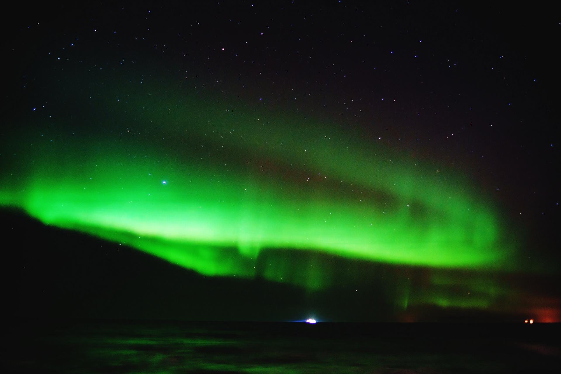 Radient lights above the ocean