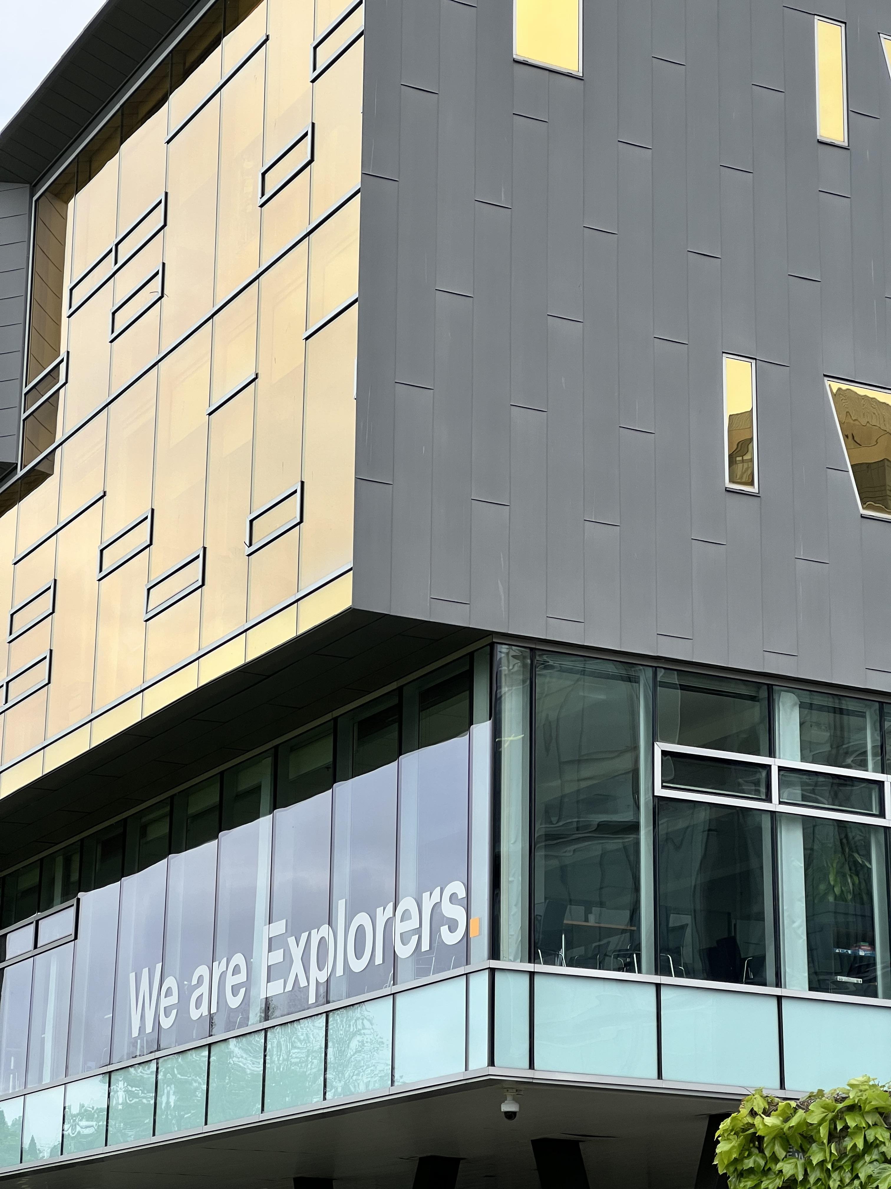 Architectural detail of the Perimeter Institute for Theoretical Physics. I got to hang out inside for a bit this evening as the institute graciously hosted the Gr. 6 Science Fair for my kid's displaced Gifted class, who otherwise had no access to their previous school building (closed abruptly in March) nor room/time in their temporary location (a portable on another school's property  at the far ends of another city).