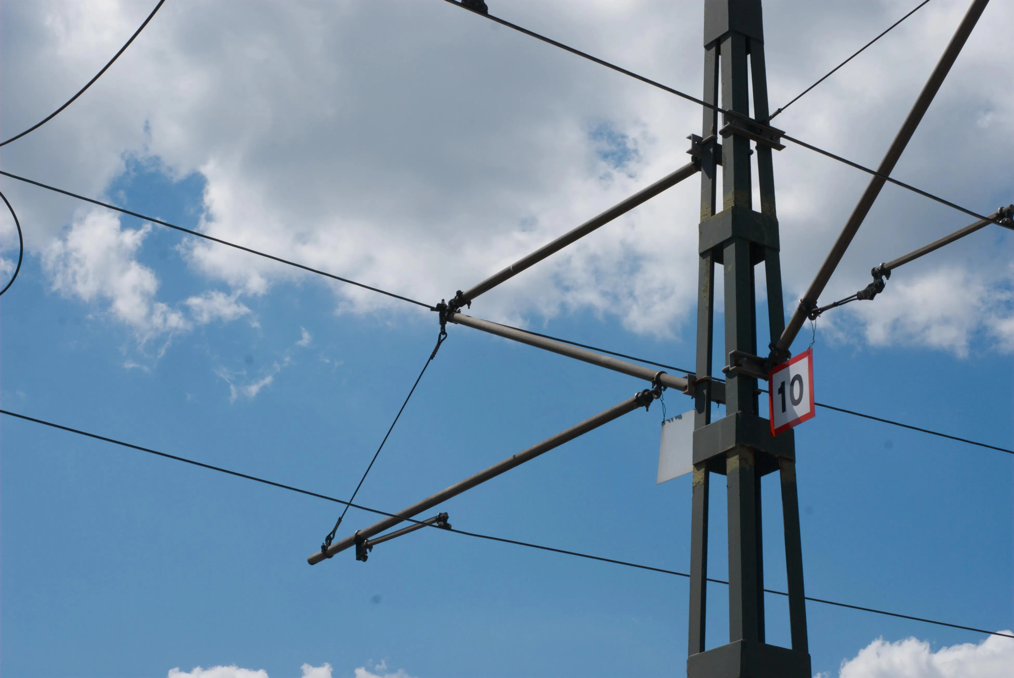 A photo of a tram overhead line system