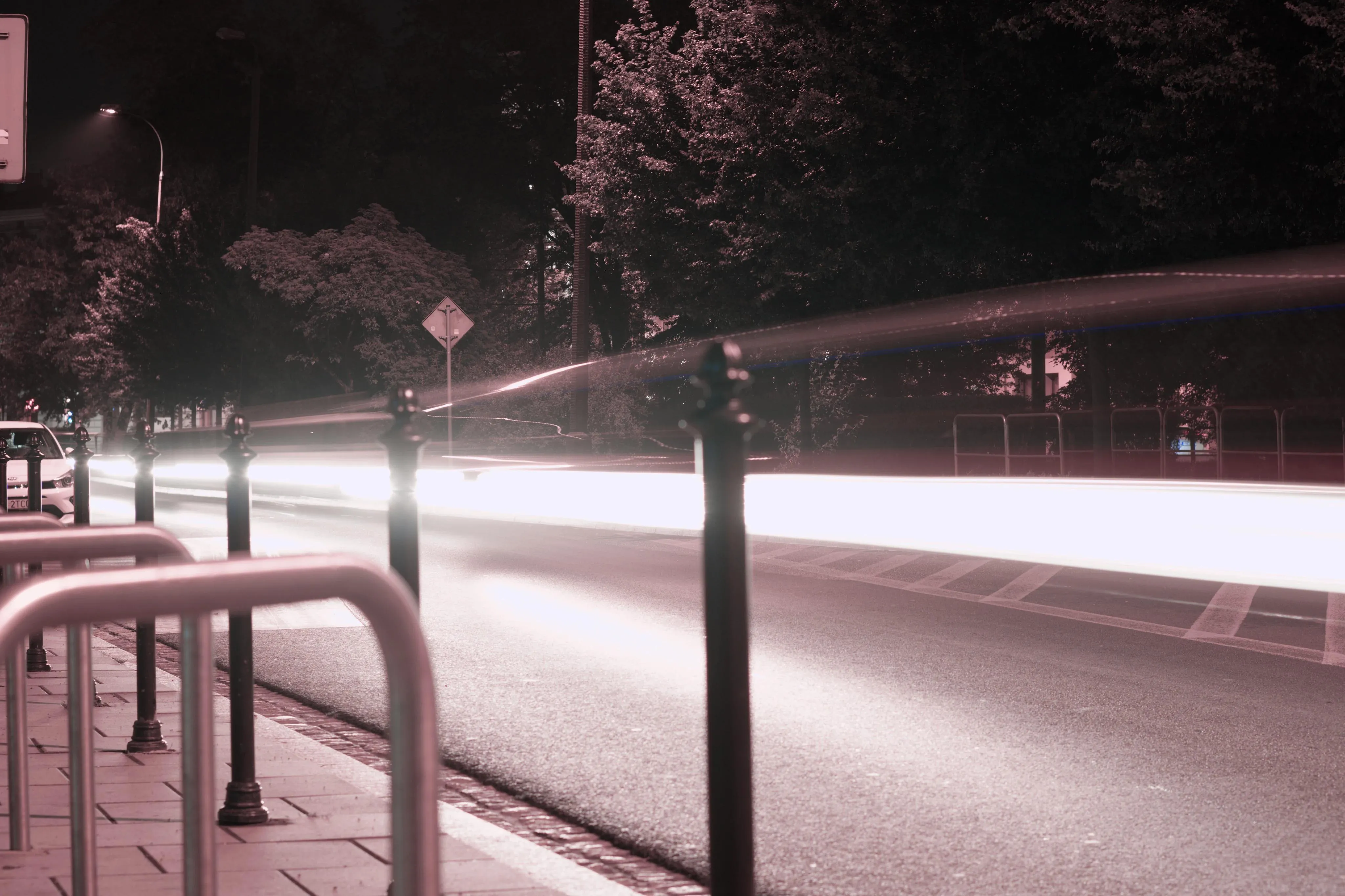 A photo of a light beam on the street