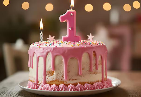 Torta di compleanno con una candelina