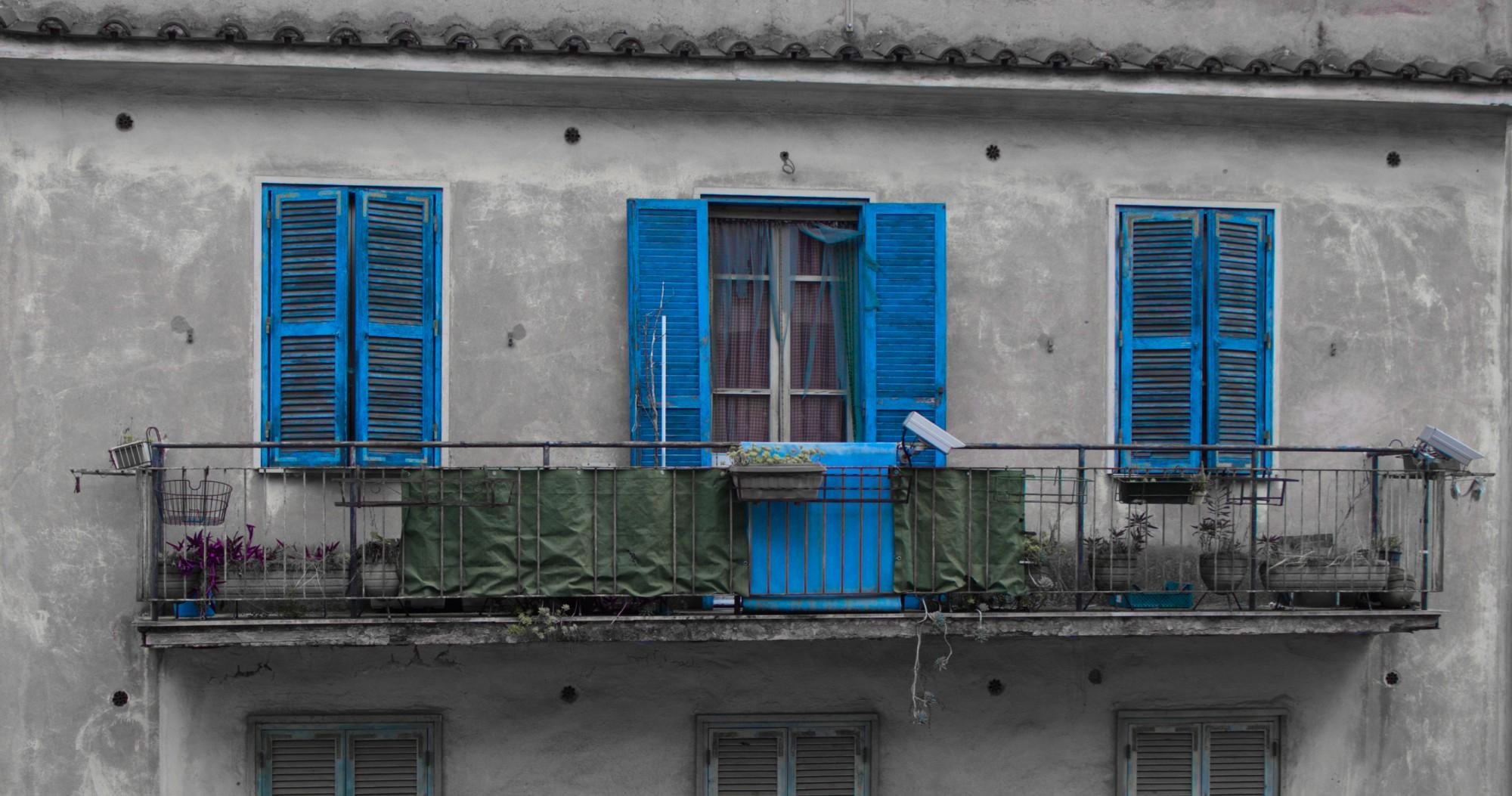 Balcony with blue windows, I like it even though almost everything is wrong :)