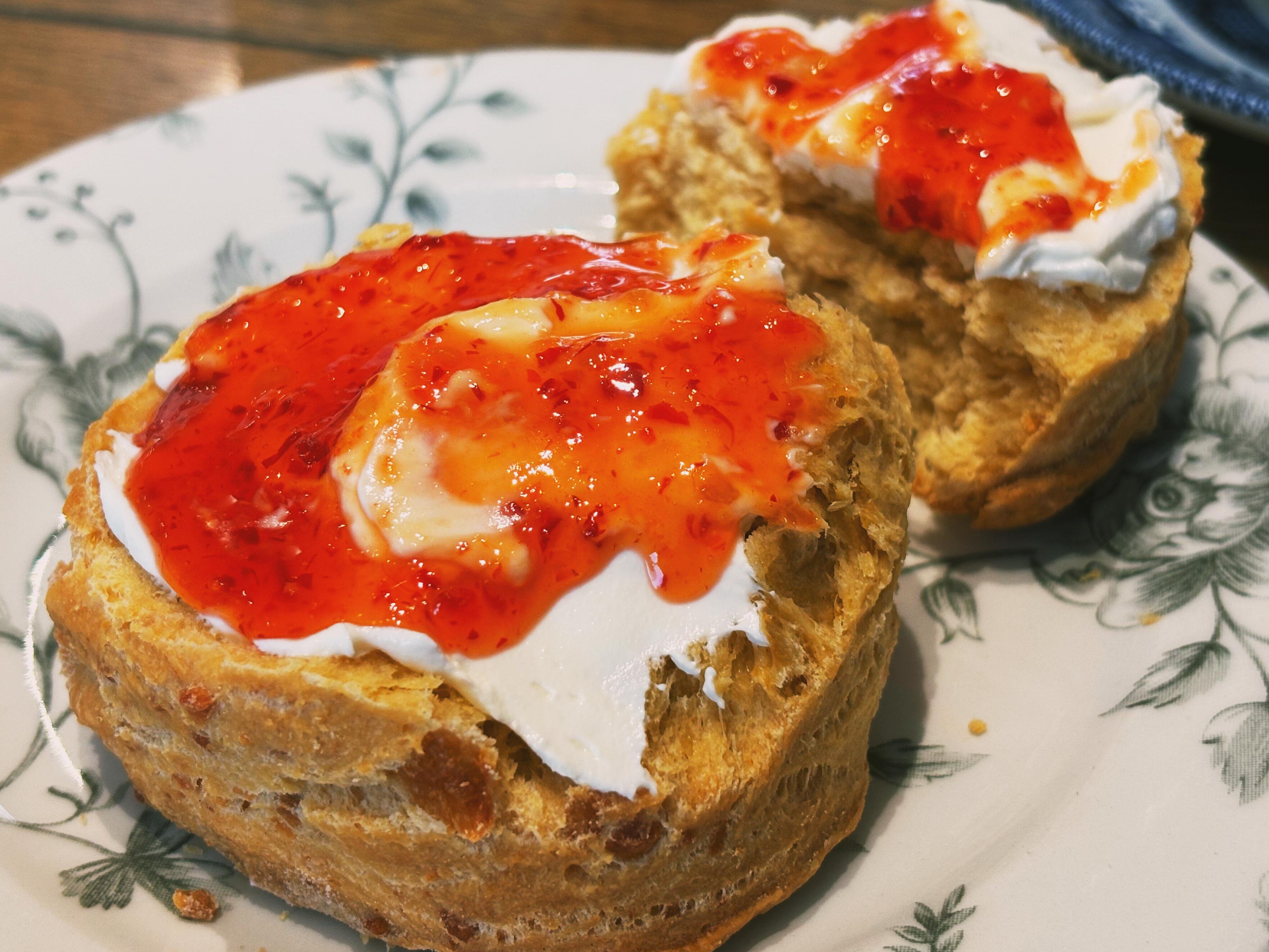 Cheese scone with chilli jam
