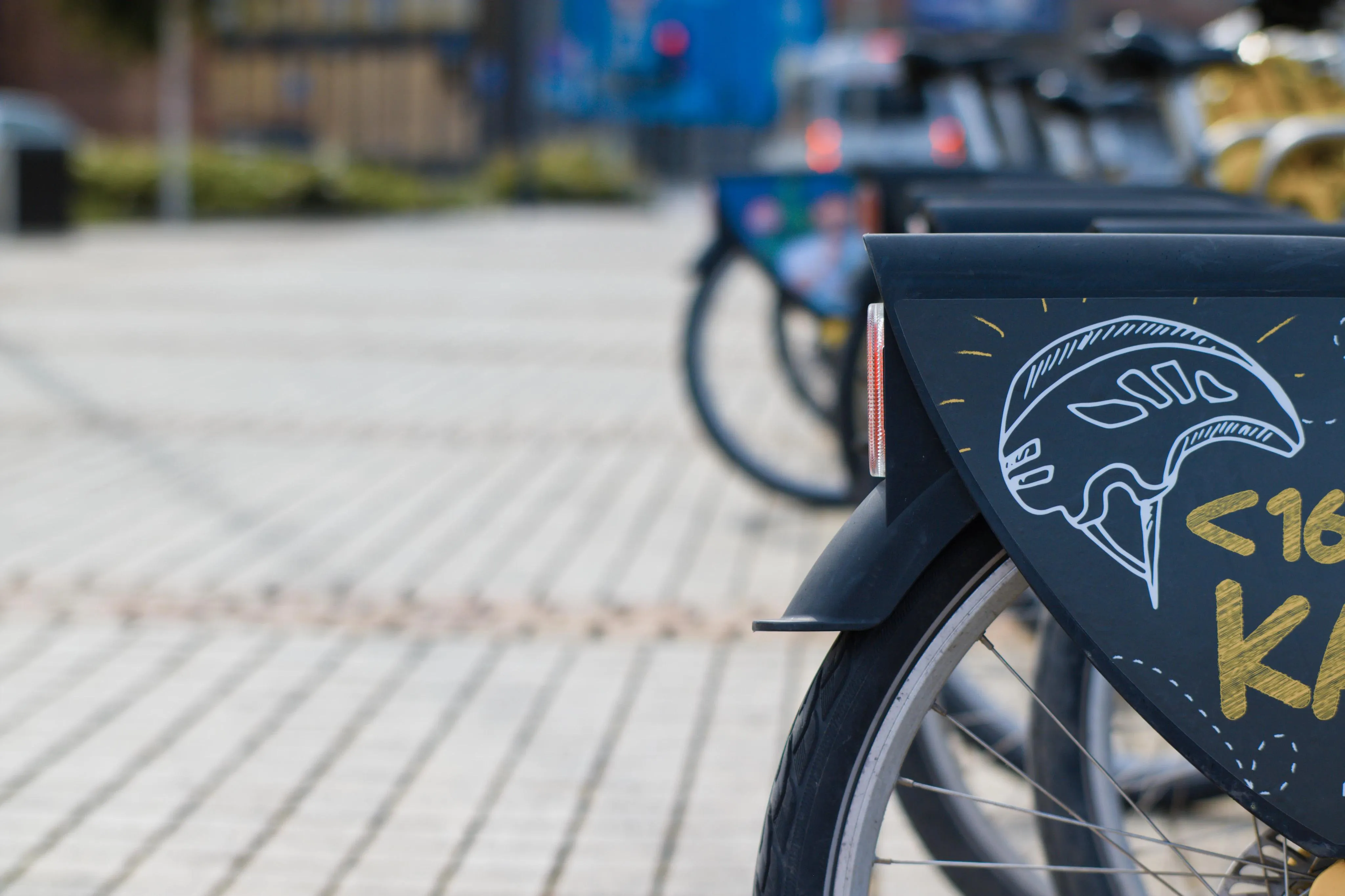 A photo of a back of a black bike shot from the side
