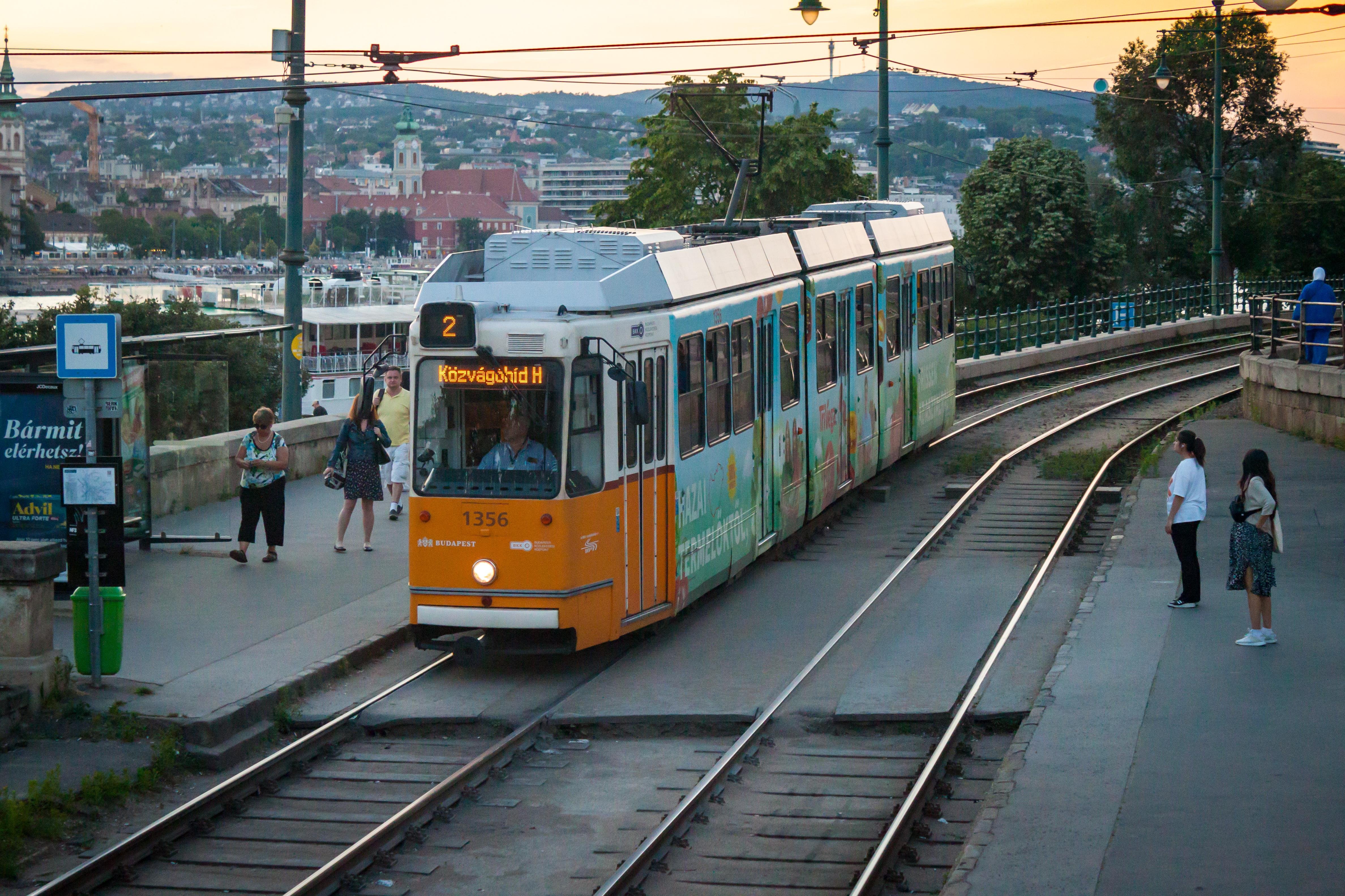 Budapest tram at a stop