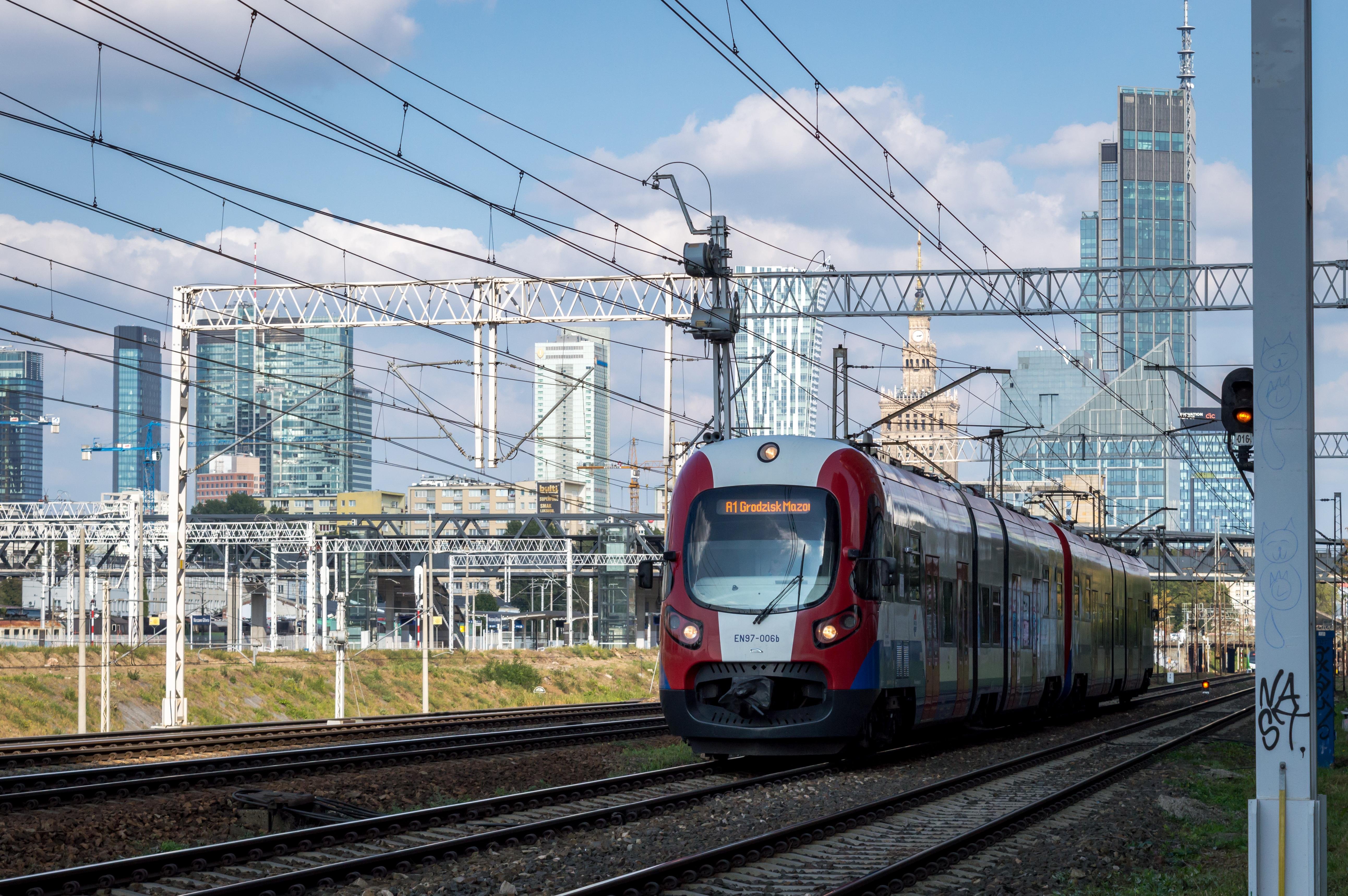 WKD train going towards Warsaw West station