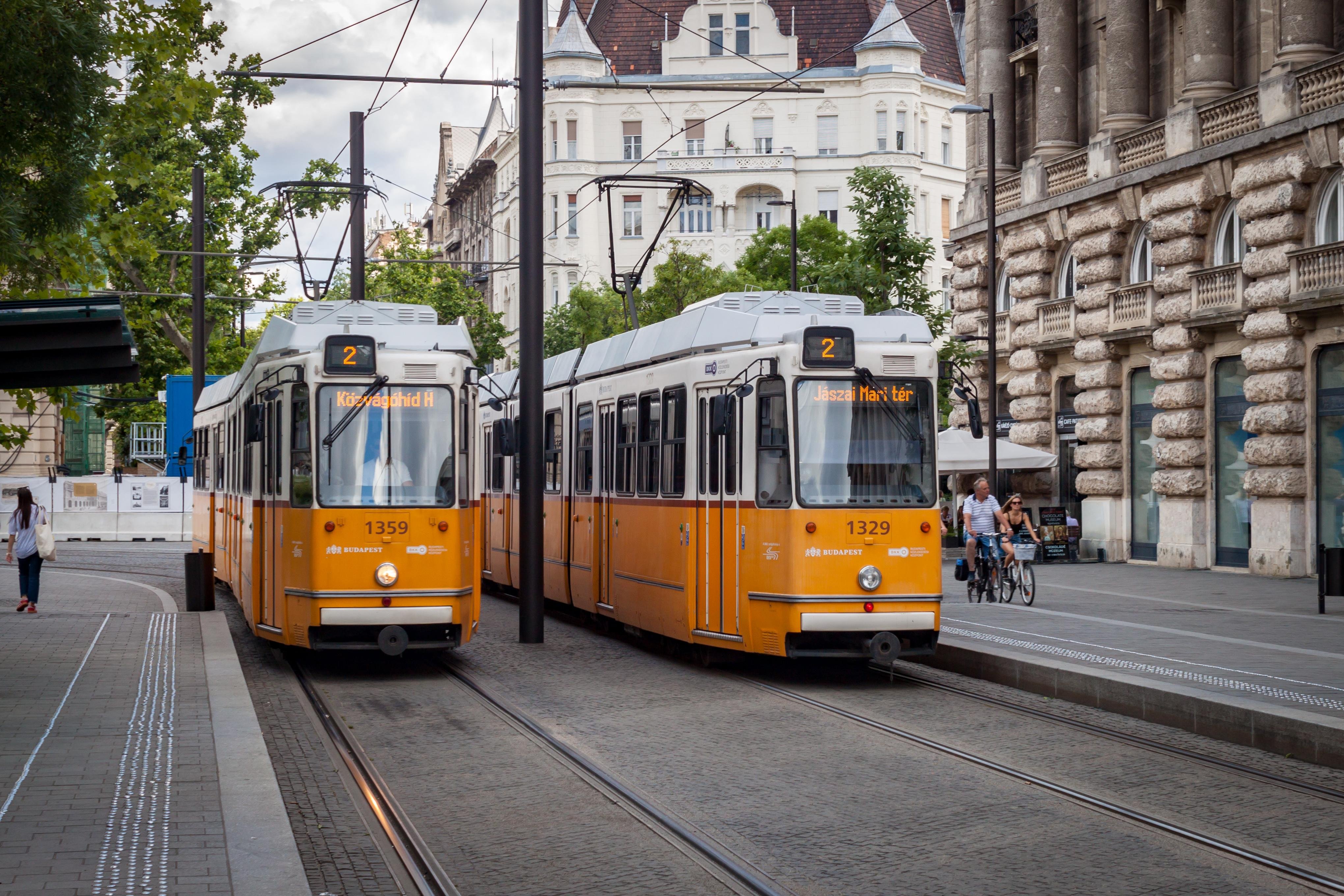Two Budapest trams side by side