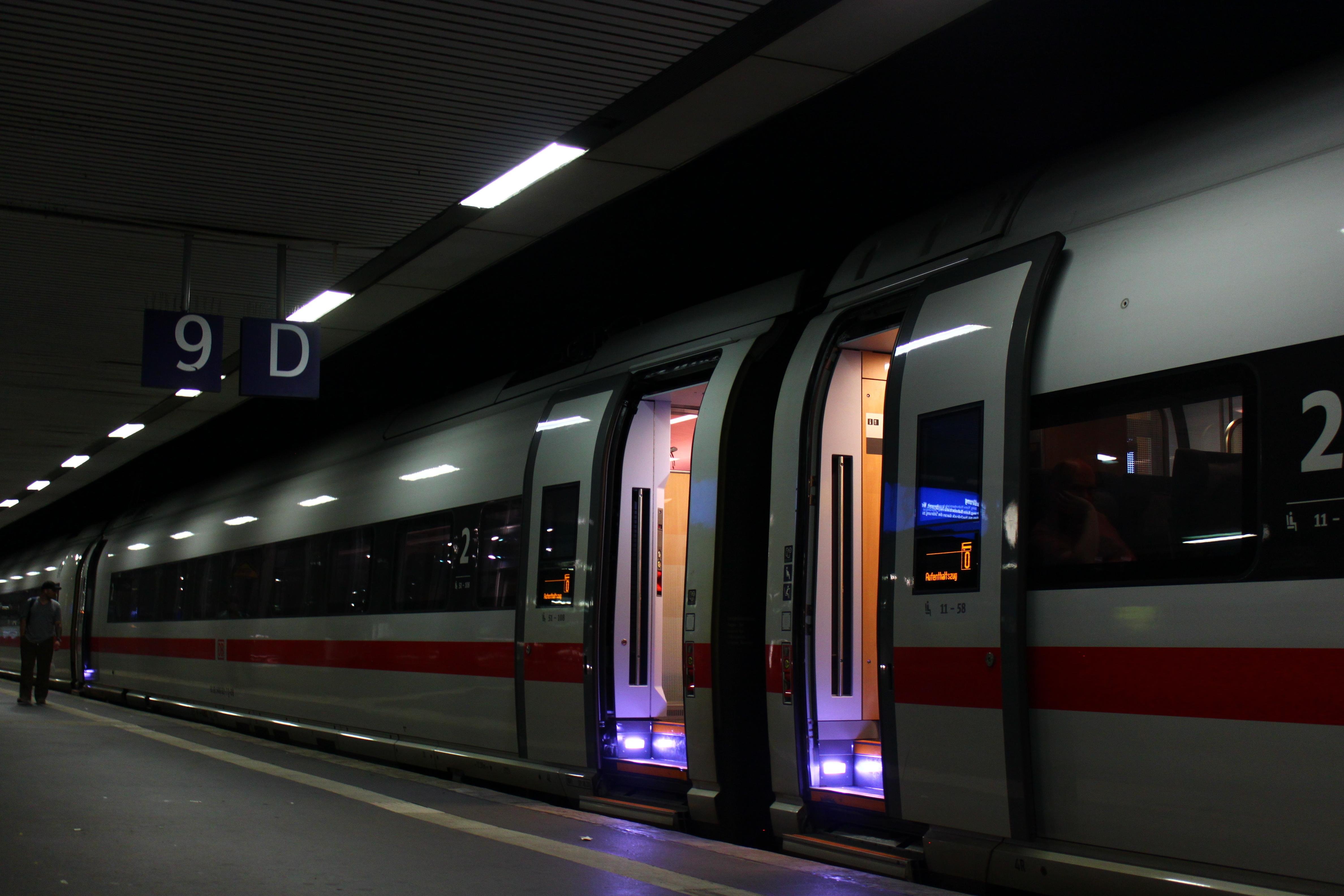 a train designated as a waiting area, doors open.